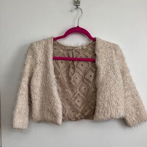 Anthropologie Cream Textured Open Front Cardigan
